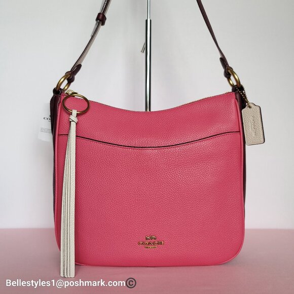 COACH Chaise Colorblocked Pebbled Leather Crossbody- Confetti Pink Multi 🎈$195. - Picture 4 of 16